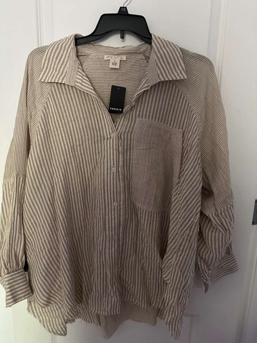 torrid Beige and Cream Striped Button-Down Shirt